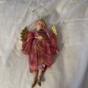 Elegant Pink and Gold Angel Ornament